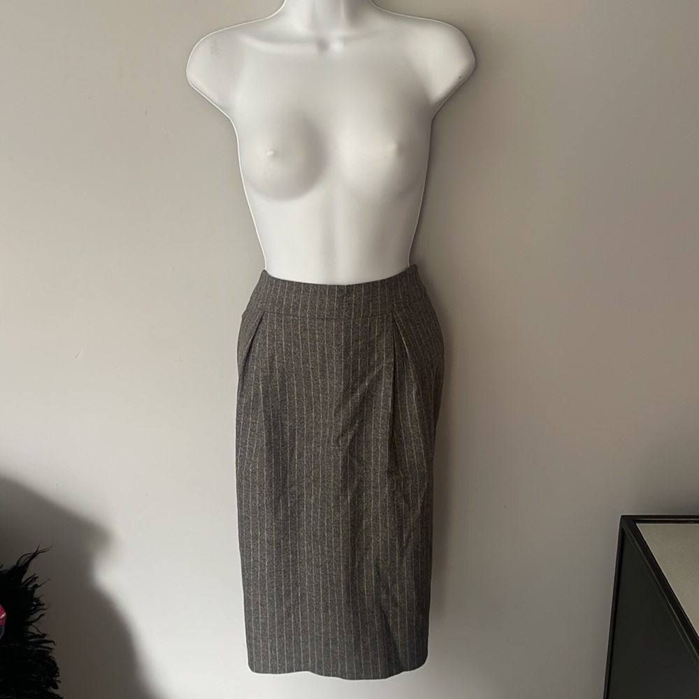 MaxMara Grey Pinstripe Wool Cashgora Pencil Skirt